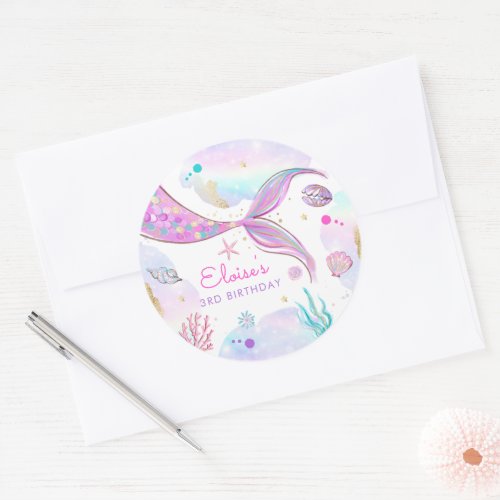 Mermaid Whimsical Under The Sea Birthday Party Classic Round Sticker