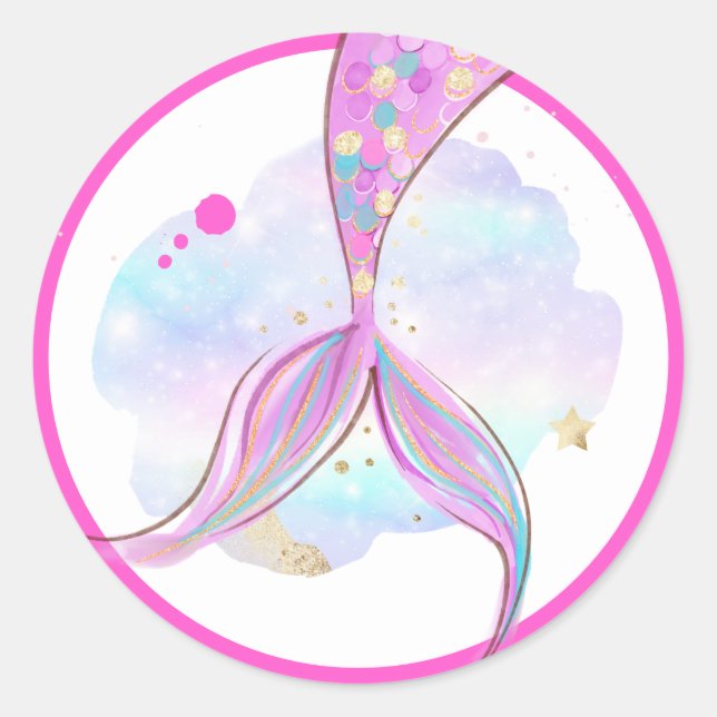 Mermaid Whimsical Under The Sea Birthday Party  Classic Round Sticker (Front)