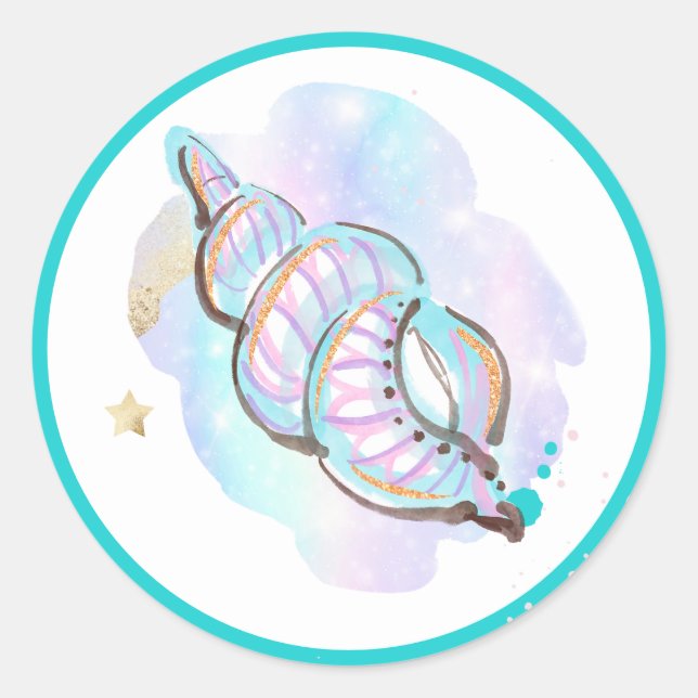 Mermaid Whimsical Under The Sea Birthday Party Classic Round Sticker (Front)