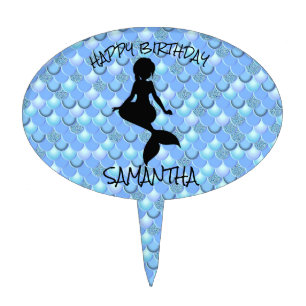 Mermaid White BLUE Cake Topper