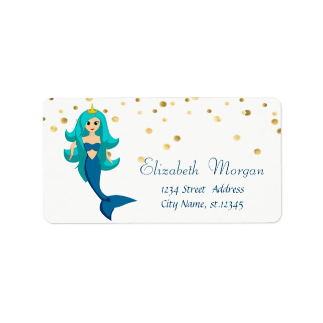 Mermaid, White,Faux Gold Foil Confetti Label (Front)