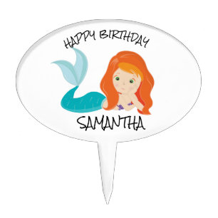 Mermaid White ORANGE Cake Topper