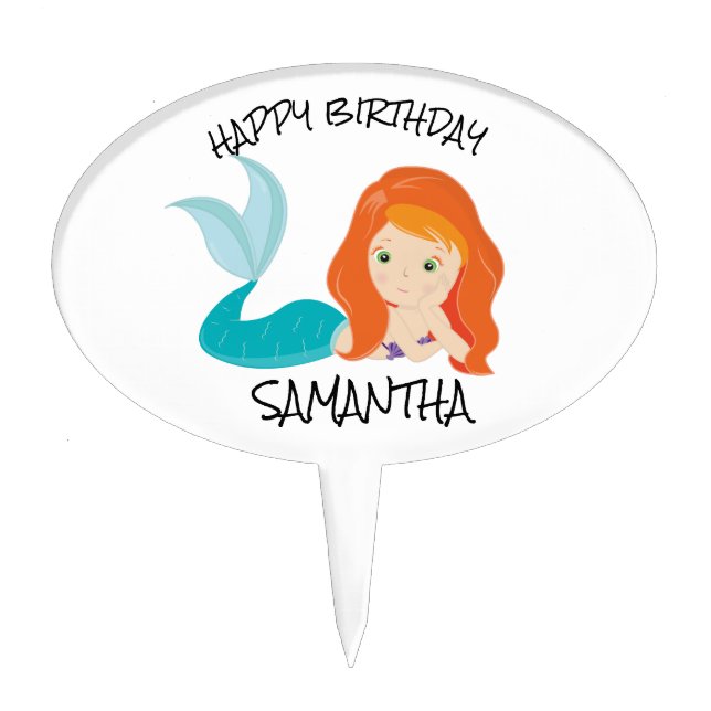 Mermaid White ORANGE Cake Topper (Front)