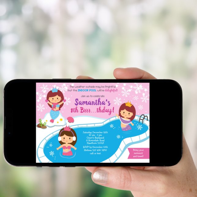 Mermaid Winter Pool Birthday Invitation (Front Digital)