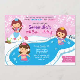 Mermaid Winter Pool Birthday Invitation