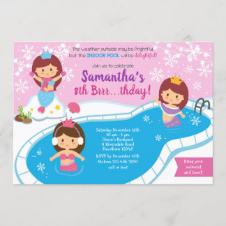 Mermaid Winter Pool Birthday Invitation