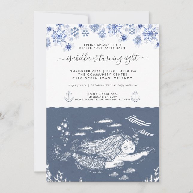 Mermaid Winter Pool Party Invitation (Front)