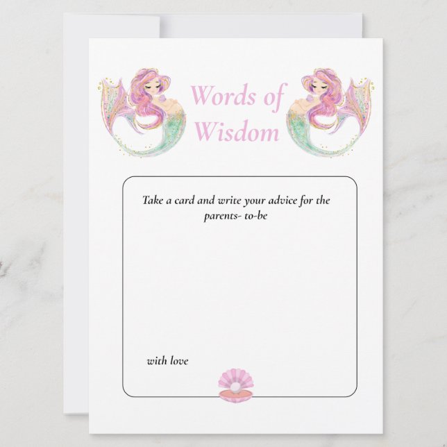 Mermaid Wisdom Baby Shower.  Pink  Under the Sea Invitation (Front)