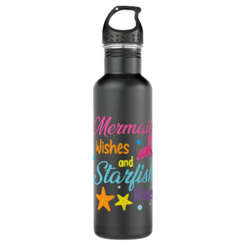 Mermaid Wishes And Starfish Kisses Tail Ocean Beac Stainless Steel Water Bottle