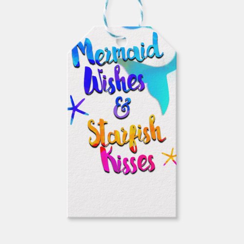 Mermaid Wishes  Starfish Kisses Watercolor Summer Gift Tags