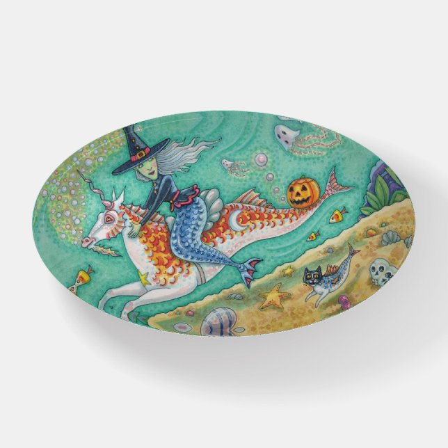 MERMAID WITCH, HALLOWEEN MERHORSE PAPERWEIGHT Oval (Front)