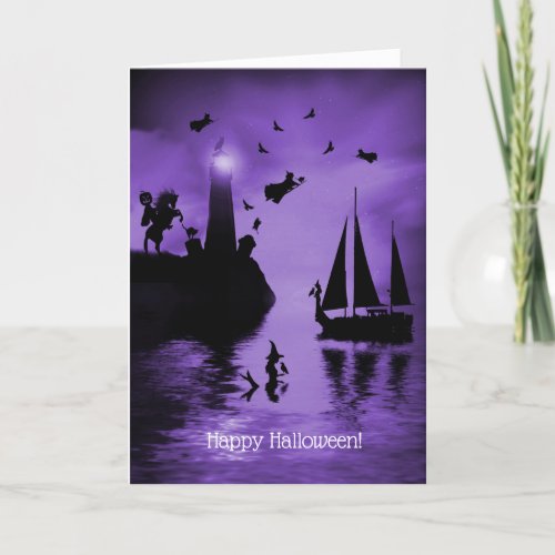 Mermaid Witch Lighthouse Spooks Halloween Card