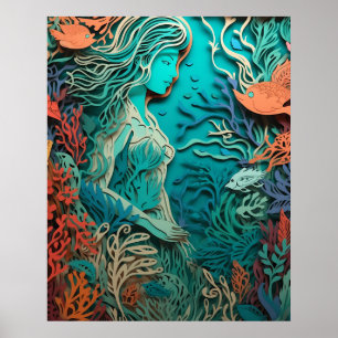 Mermaid with 3d art poster
