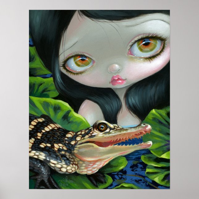 Mermaid with a Baby Alligator ART PRINT big eye (Front)