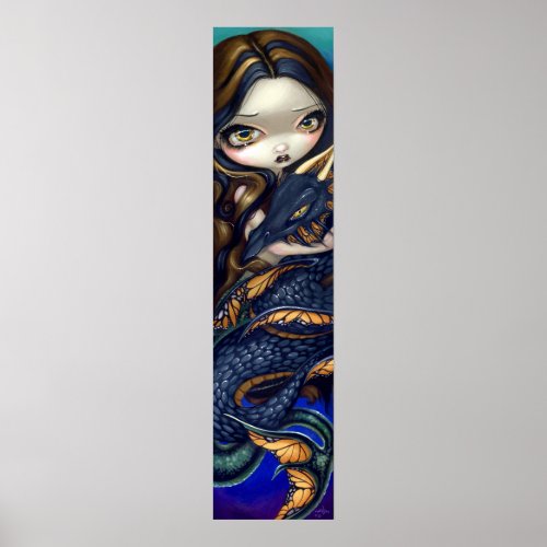 Mermaid with a Black Sea Serpent Art Print dragon