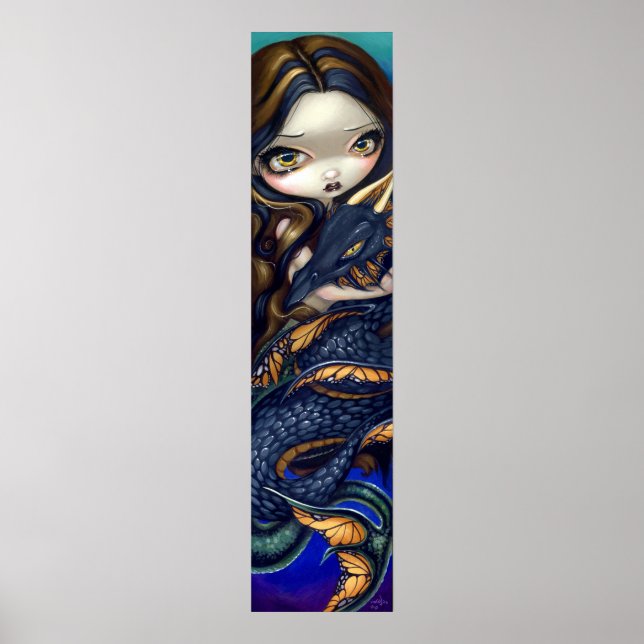 Mermaid with a Black Sea Serpent Art Print dragon (Front)