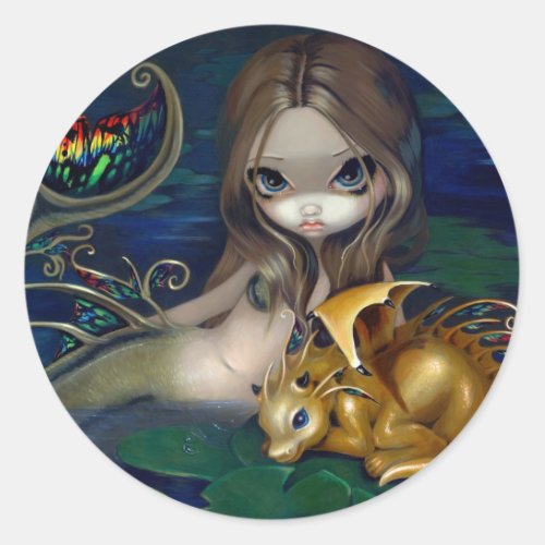 Mermaid with a Golden Dragon Stciker Classic Round Sticker