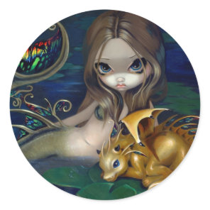 "Mermaid with a Golden Dragon" Stciker Classic Round Sticker