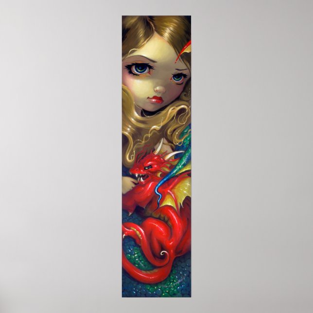 Mermaid with a Scarlet Dragon ART PRINT fantasy (Front)