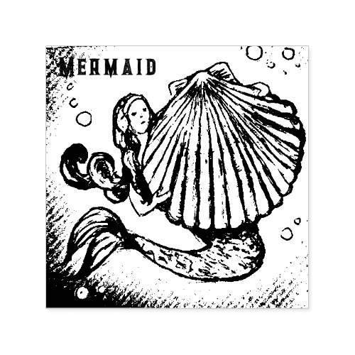 Mermaid with a Sea Shell Drawing Self_inking Stamp