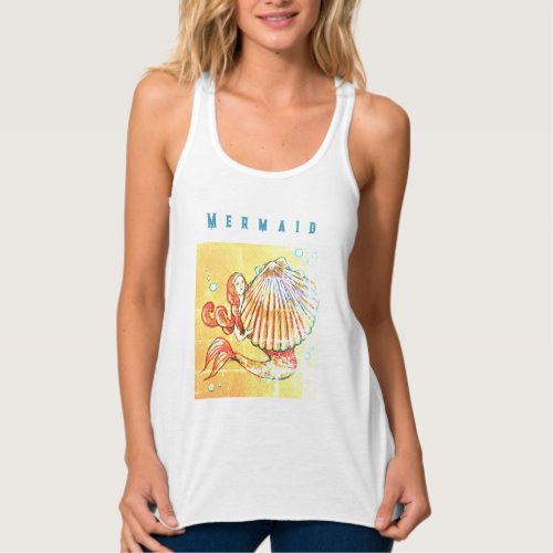 Mermaid with a Sea Shell Drawing Tank Top