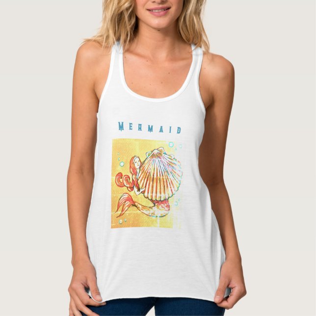 Mermaid with a Sea Shell Drawing Tank Top (Front)