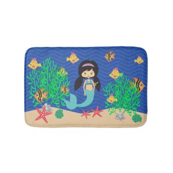 Mermaid With Black Hair Under The Sea Bathroom Mat by stationeryshop at Zazzle