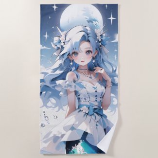 Mermaid with Blue Hair in a Blue Dress