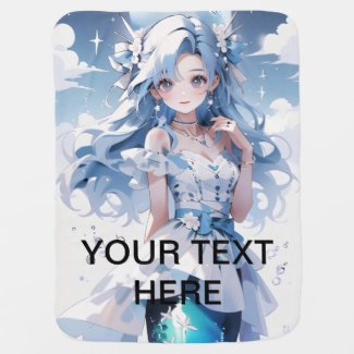 Mermaid with Blue Hair in a Blue Dress Custom Name Baby Blanket