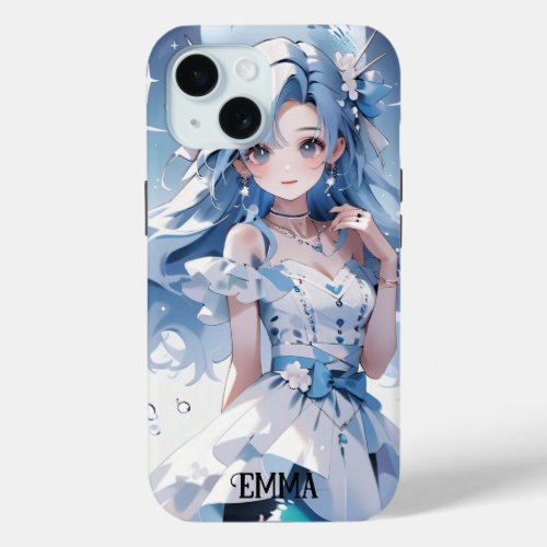 Mermaid with Blue Hair in a Blue Dress Custom iPhone 15 Case