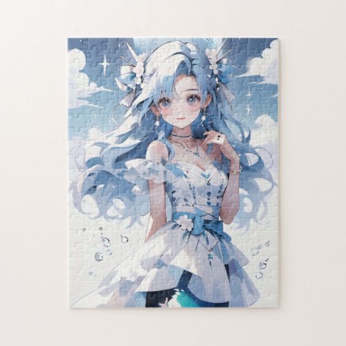 Mermaid with Blue Hair in a Blue Dress Jigsaw Puzzle