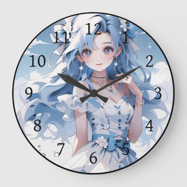Mermaid with Blue Hair in a Blue Dress Large Clock (Front)