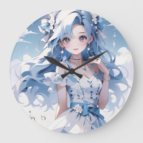 Mermaid with Blue Hair in a Blue Dress Large Clock