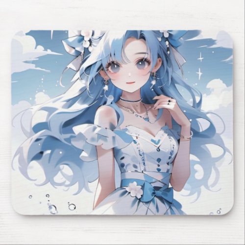 Mermaid with Blue Hair in a Blue Dress Mouse Pad