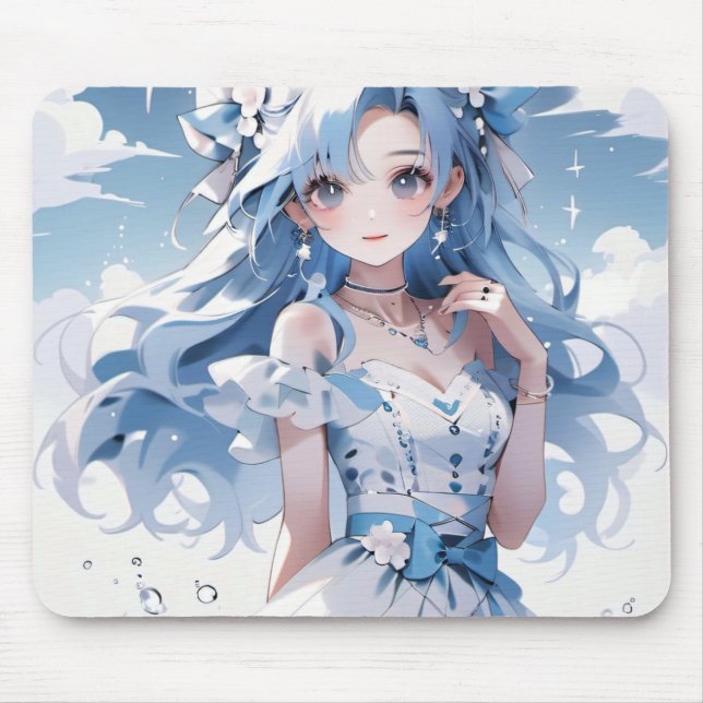 Mermaid with Blue Hair in a Blue Dress Mouse Pad (Front)
