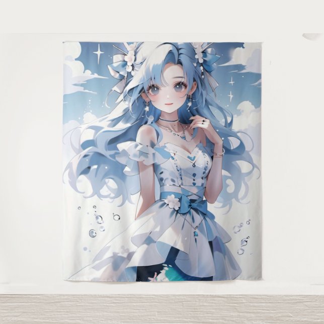 Mermaid with Blue Hair in a Blue Dress Tapestry (Front)