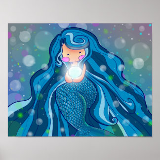 Mermaid with bright pearl poster