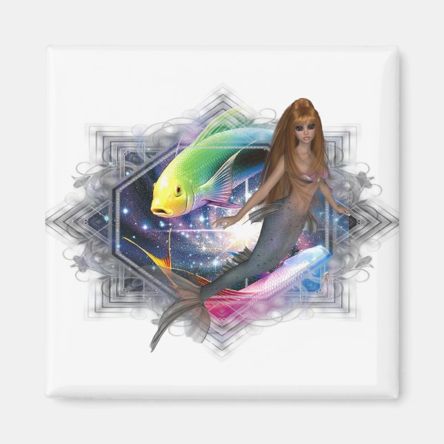 Mermaid with Colorful Fish Background Magnet (Front)