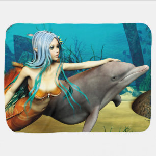 Mermaid with Dolphin Baby Blanket