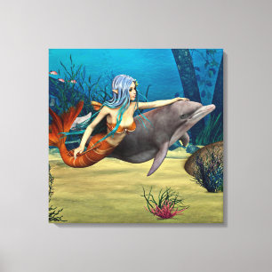 Mermaid with Dolphin Canvas Print