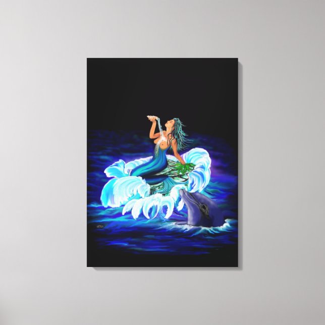 Mermaid with Dolphin Canvas Print (Front)