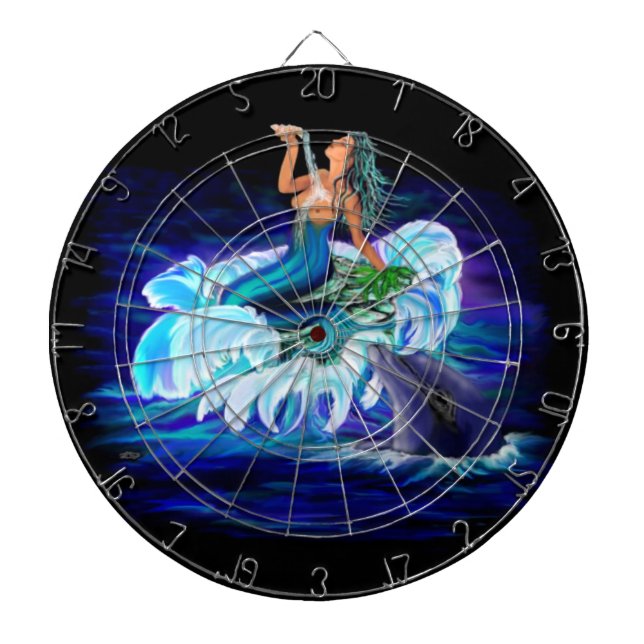 Mermaid with Dolphin Dartboard With Darts (Front)