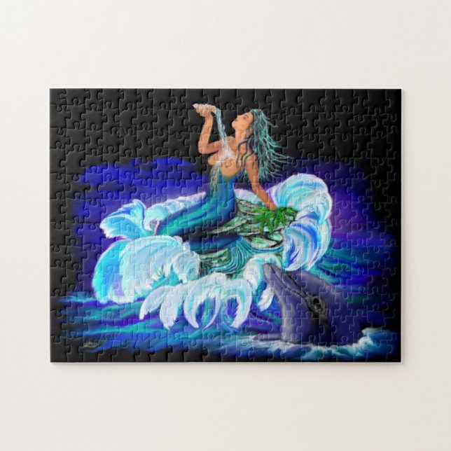 Mermaid with dolphin jigsaw puzzle (Horizontal)