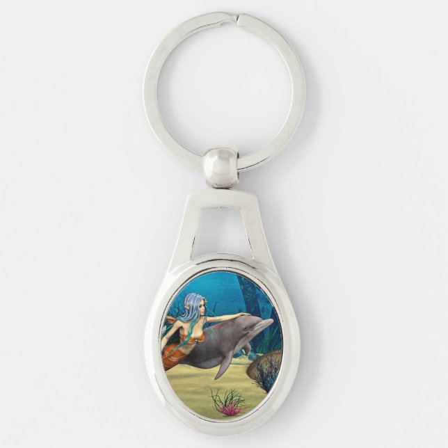 Mermaid with Dolphin Keychain (Front)