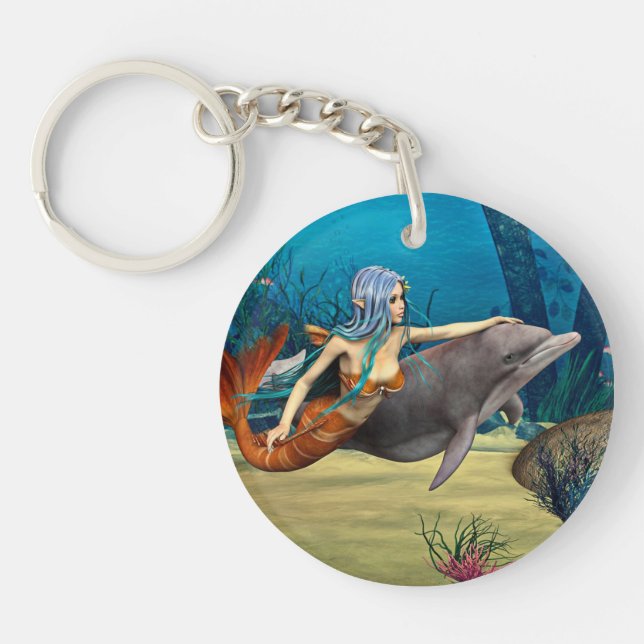 Mermaid with Dolphin Keychain (Front)