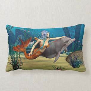 Mermaid with Dolphin Lumbar Pillow