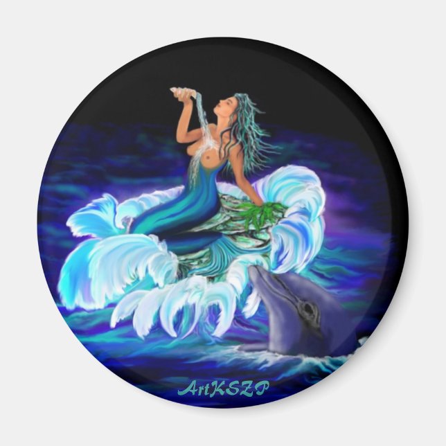 Mermaid with Dolphin Magnet (Front)