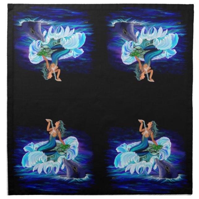 Mermaid with Dolphin Napkin (Front)