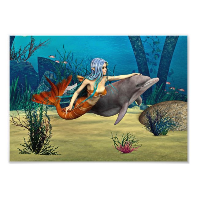 Mermaid with Dolphin Photo Print (Front)