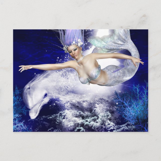 Mermaid with Dolphin Postcard (Front)
